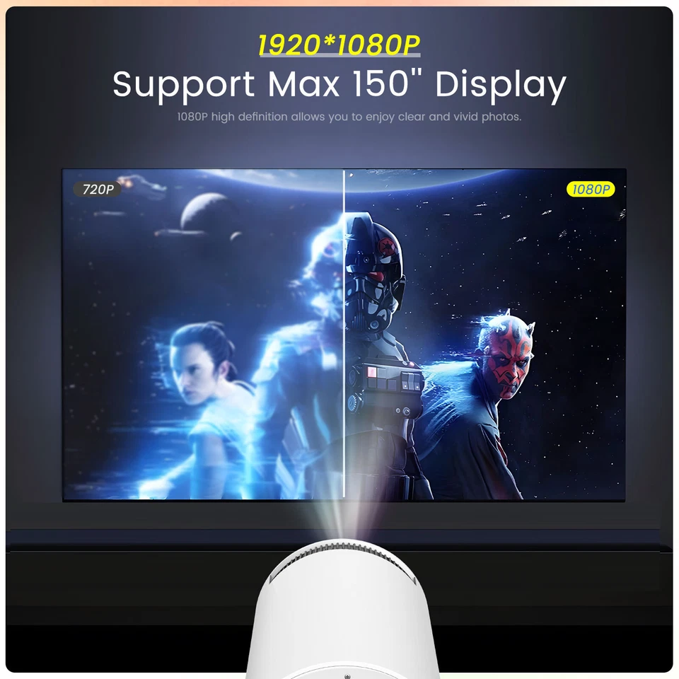 4K Mini Projector 10000 Lumen LED 1080P WiFi Bluetooth UHD Portable Home Theater - Image 4 of 4