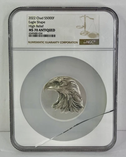 2022 Chad S5000F 1oz Silver American Eagle Shaped High Relief Coin MS70 Antiqued