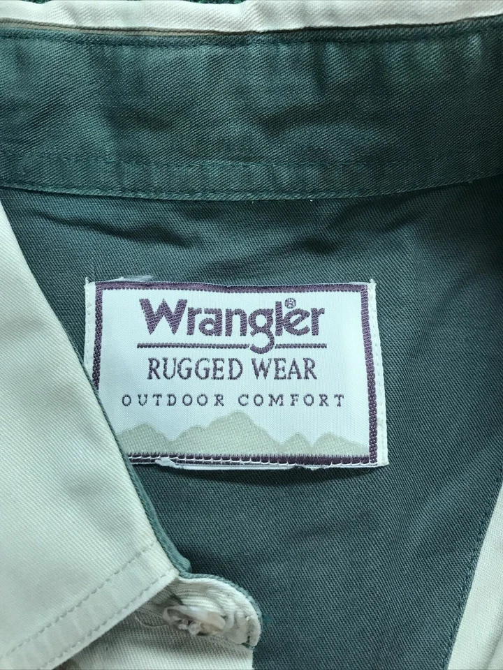Camisa De Colección Resistente Wrangler Vaquero Bordada Boca Grande Bajo Caqui 2XLT Foto 3 de 4
