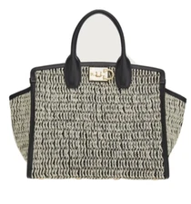 New Salvatore Ferragamo The Studio medium raffia and leather shoulder bag