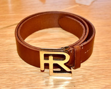 Like New RALPH LAUREN COLLECTION Mid Brown Leather Gold RL Logo XS Belt RRP $899