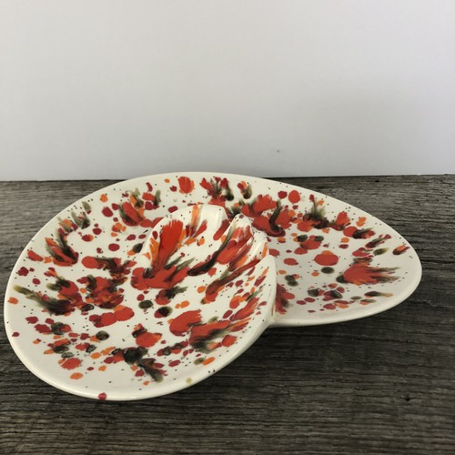 Vintage 70s MCM Red Speckled Ceramic ASHTRAY Atlantic Molds Kidney Bean RARE