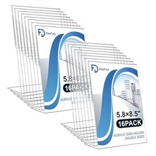 Acrylic Sign Holder 5.8 x 8.5,L Shape Slanted Back Clear Sign 5.8x8.5 16 Pack