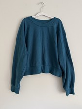 Colsie Teal Blue Sweatshirt; Cropped Raglan Sleeve Solid Fleece Loungewear MED