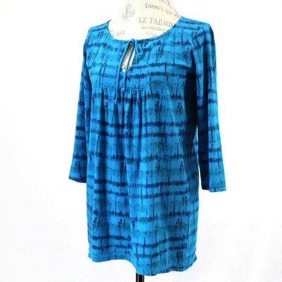 CMC Color Me Cotton Blue Tie Dye Art to Wear Blouse Top Tunic Medium Made USA