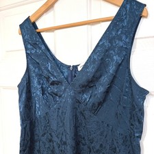 Emma & Michelle Teal Floral Sleeveless Midi Tank Satin Slip Dress L Flowy Simple