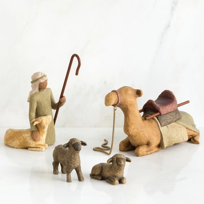 Willow Tree Shepherd and Stable Animals 7'' Hand-Painted Resin Figure Set (26105)