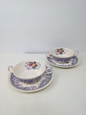 Ein Paar antike Copeland Spode Mayflower flache Creme Suppenschüssel & Untertasse Set