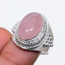 Pink Rose Quartz Gemstone 925 Sterling Silver Jewelry All Size Ring For Gift
