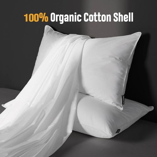 Paquete de 2 almohadas de plumas de lujo tamaño queen, 100 % algodón queen, blancas - Imagen 5 de 8