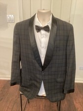 Vintage 1960s 43R Lord West Black Watch Plaid Shawl Dinner Smoking Jacket