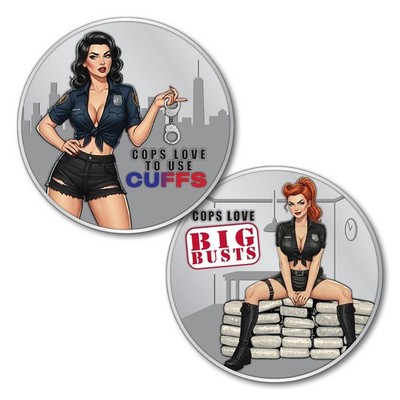 POLICE WOMAN COPS LOVE TO USE CUFFS COPS LOVE BIG BUSTS 1.75'' CHALLENGE COIN