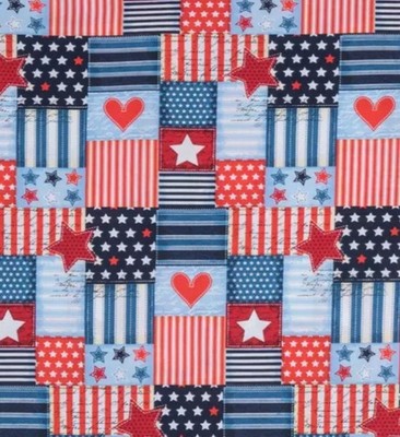 Heart of the U.S. Patch Calico Fabric, BTHY, 4th of July Patchwork