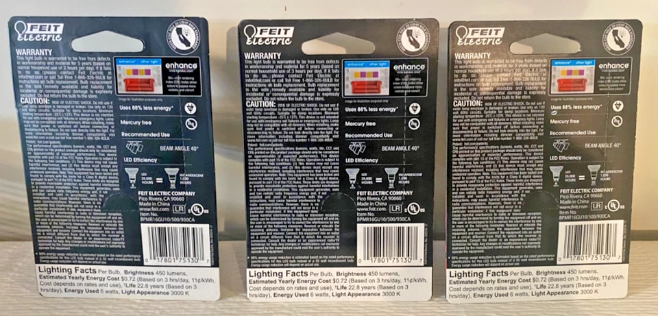 (3) Feit Electric LED MR16 Light Bulb 50-W Dimmable 450 Lumens Bright White NEW - Image 3 of 3