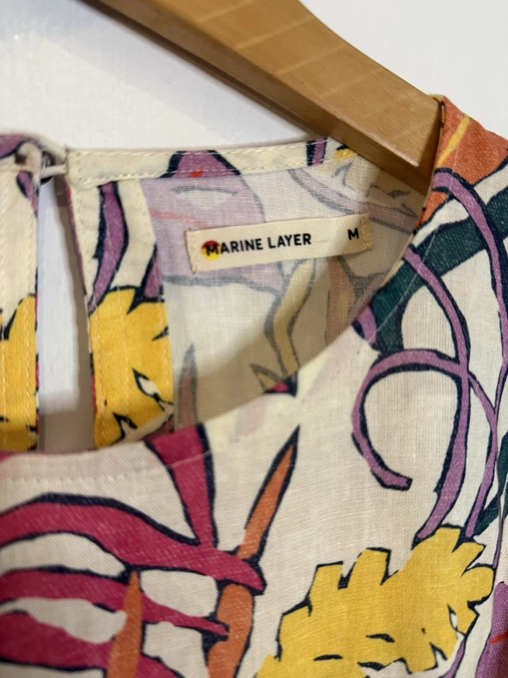 Vestido Midi Laney Floral Tropical Capa Marina Mezcla de Lino Tencel Foto 4 de 4