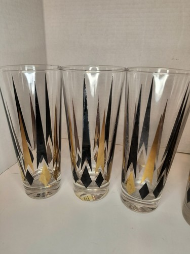 Vtg Golden Peaks Tall Glass Anchor Hocking Atomic Arrow Glasses And Pitcher 7pc - Picture 6 of 15