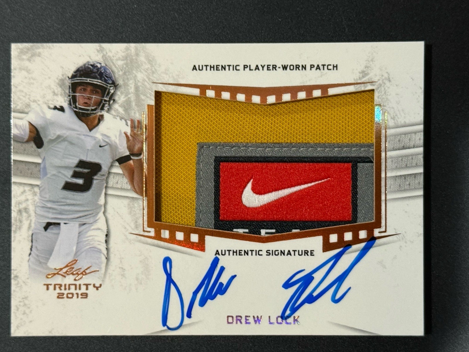 Drew Lock Leaf Trinity Patch Autographs #PADL1 Gold 1/1