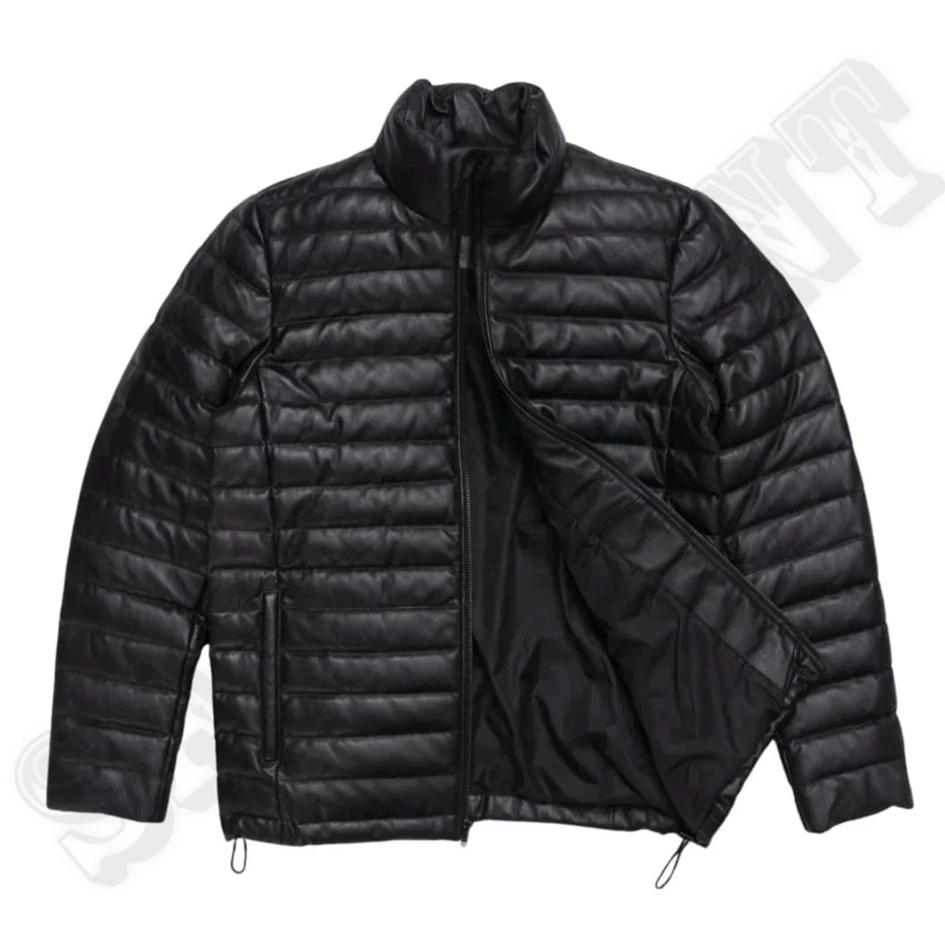 Men's Genuine Lambskin Distressed Real Leather Puffer Black Paded Quilted Jacket