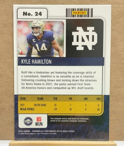 2022 Panini Chronicles Draft Picks #24 Kyle Hamilton Contenders Optic - Picture 2 of 2