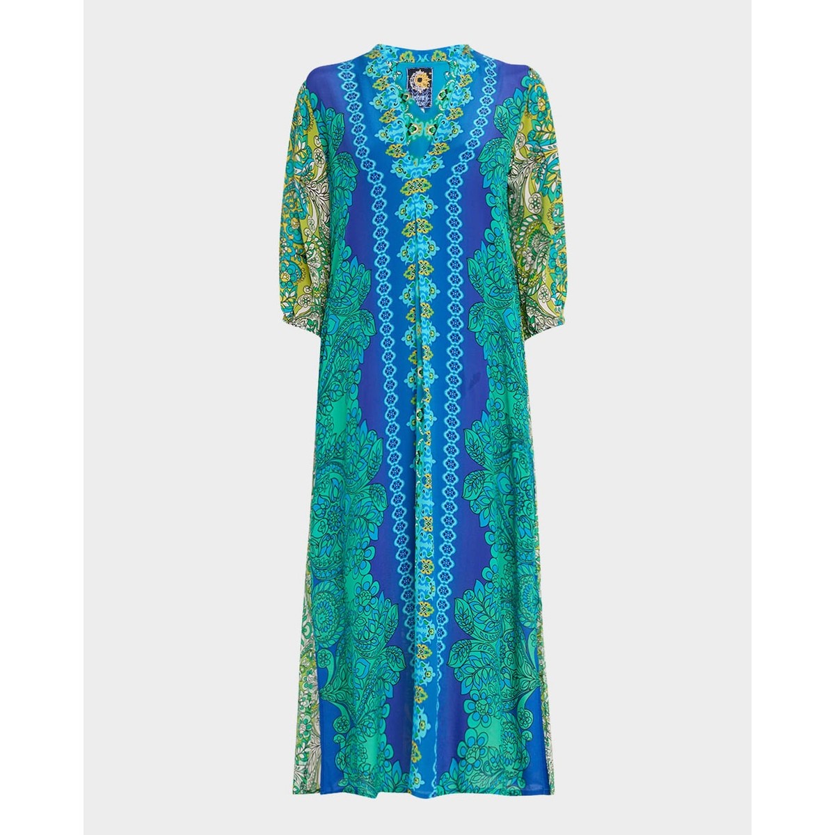 slim fit dress slacks Johnny Was Button Front Yoke Dress W35825-6 Floral Embroidery — AfterRetail