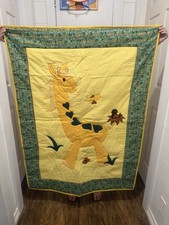 Handmade Yellow Jungle Giraffe Embroidered Crib Quilt Cotton Nursery Bedding
