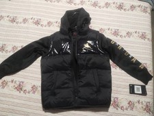 NIKE AIR JORDAN Boys Sz 5-6 Sz M Hooded Puffer Jacket Winter Coat Jumpman Black