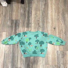 H M Eva Chen Girls Green Trees Print Pullover Sweatshirt Fleece Size 5-6
