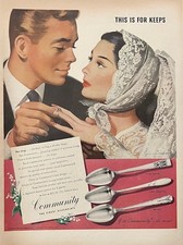 1946 Original Large Vintage Rare Wedding Bride and Groom Community Silver AD