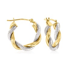Ross-Simons 14kt 2-Tone Gold Twisted Hoop Earrings. 5/8 inches