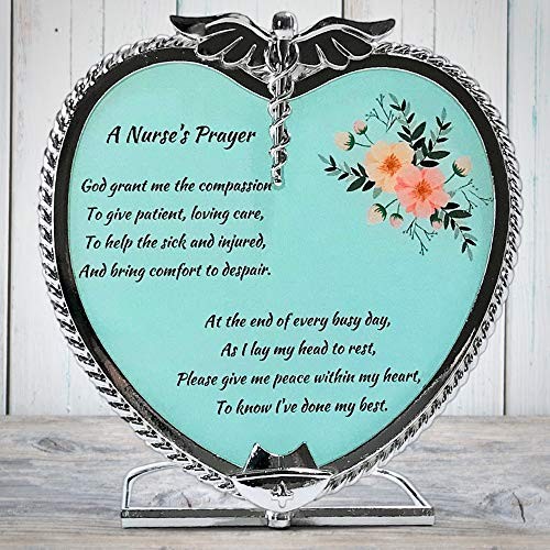 BANBERRY DESIGNS Nurse Candle Holder - Nurse's Prayer Pewter Heart Shape Holder