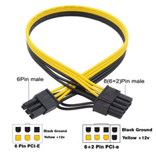 6Pin PCI-E to 8 Pin 6 2 PCI-E Male to Male GPU Adapter Power Cable, 20 inches