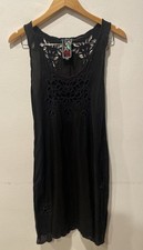 Johnny Was Women  s Size XS Slip Knee Length Dress Black Cut-Out Pockets Sheer