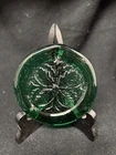 Blenko Suncatcher/Ornament Pressed Art Glass Emerald Green Flower 3”
