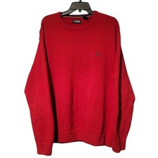 Chaps Mens Red Crewneck Sweater Long Sleeve Knit Crest Logo XL