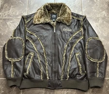 Ecko Unltd Faux Fur Leather Bomber Jacket Men Size 3XL Y2K