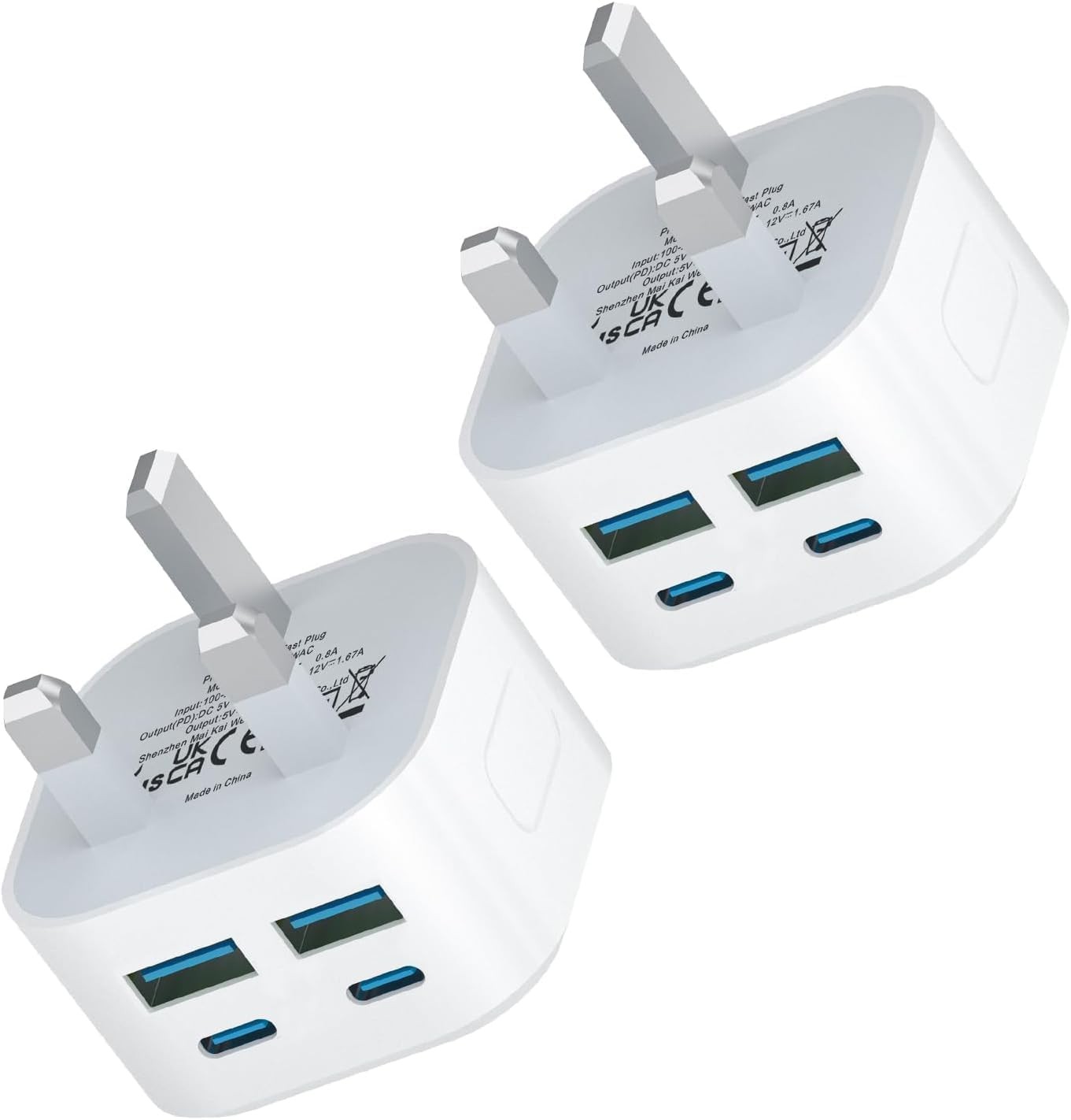 USB C Charger Plug 2Pack 40W USBC Fast Charge Plugs 4 Port Multi USB Plug UK