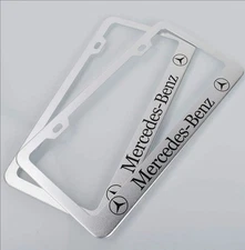 2 pcs -Mercedes Benz- Silver Stainless Steel License Plate Frame 
