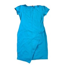 Loveappella Womens Sheath Dress Size M Blue Short Sleeve Faux Wrap Stretch 