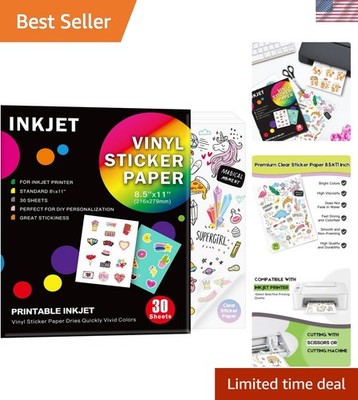 30 Sheets  Printable Clear Vinyl Sticker Paper for Inkjet Printers 8.5x11 Inc...