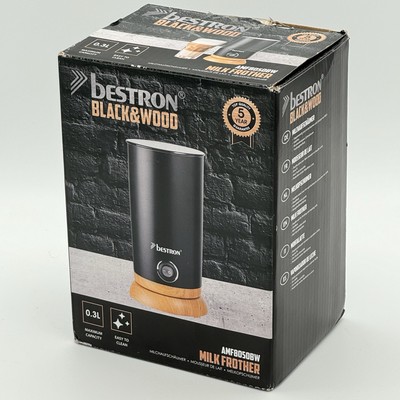 Bestron Milchaufschäumer Black und Wood Kabellos 550W 300ml 360° Basis