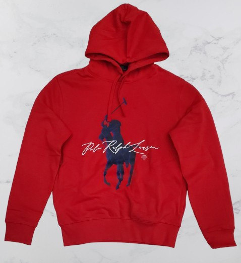 Polo Ralph Lauren maglione rosso grande pony scritta felpa con cappuccio (710871) taglia XL