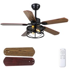 Farmhouse Ceiling Fans with Light and Remote,52" Black Cage Ceiling Fan,Seede...