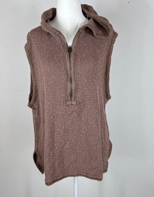 We The Free Hoodie Beach Day Sleeveless 1/2 Zip Brown Knit Size M
