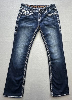 ROCK REVIVAL Jenna Bootcut Jeans 28 Embellished Fleur De Lis Y2K McBling 2000's