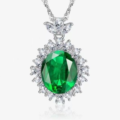 Certified 7ct Lab Grown Emerald Diamond Necklace 18K Gold Vermeil Exquisite Gift