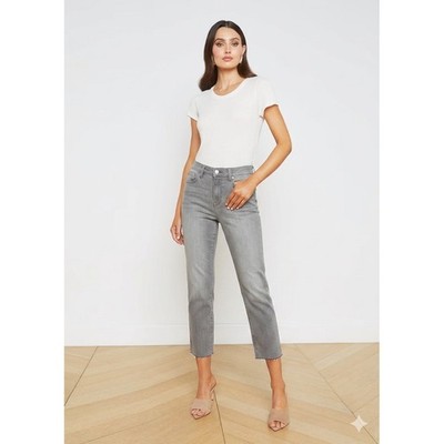 NWT L'AGENCE Sada High Rise Crop Slim Jeans Women 25 Grey Raw Hem Designer Denim