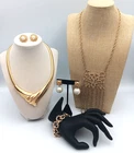Gold Tone Faux Pearl Costume Jewelry Lot of 5 Vintage to Now 80's 90's Statement