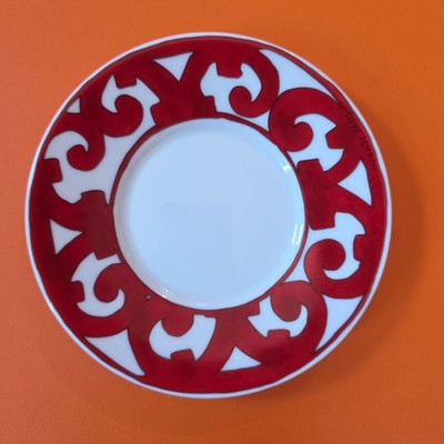 HERMES Guadalquivir Red White Pattern Porcelain Saucer Set of 4