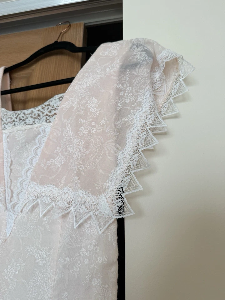 VTG Floral Pink Lace Cottage Core Gunne Sax Jessica McClintock Dress Size 9/10 - Image 4 of 4