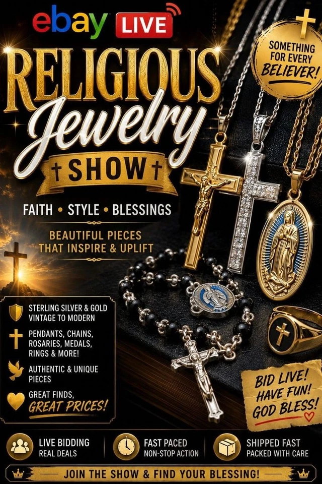 Religious Jewelry ✝️ Sterling Silver Gold Crosses Rosaries Medals Rings